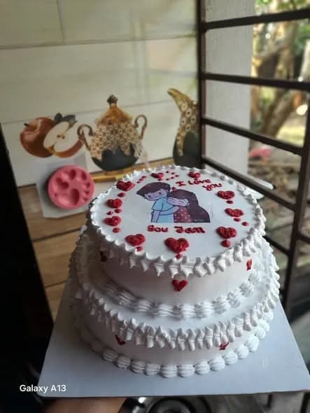 ভ্যানিলা স্পঞ্জ কেক – কাপল প্রিন্ট দুই স্তর