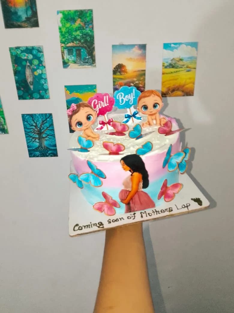 বেবি শাওয়ার থিম কেক – পিংক ব্লু বাটারফ্লাই 3