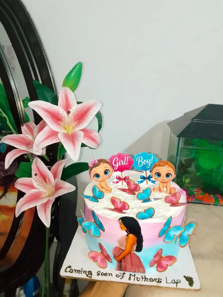 বেবি শাওয়ার থিম কেক – পিংক ব্লু বাটারফ্লাই 4