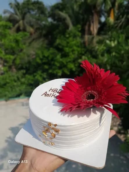 ভ্যানিলা স্পঞ্জ কেক – রেড জারবেরা ফুল 2