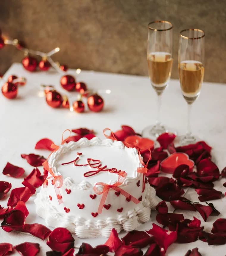 Heart-shaped anniversary cake with rose petals, delivered across Jashore by Made by Roshni Heart-shaped anniversary cake with rose petals, delivered across Jashore by Made by Roshni